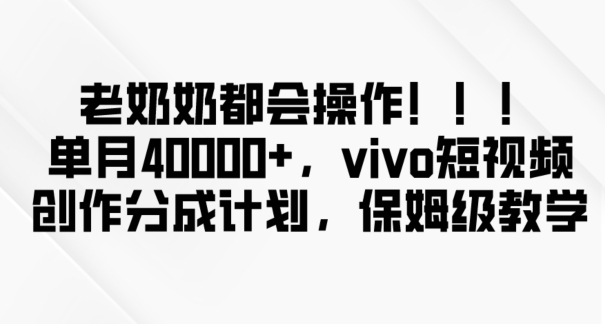 老奶奶都会操作,新平台无脑操作,单月40000+,vivo短视频创作分成计划【揭秘】插图 老奶奶都会操作,新平台无脑操作,单月40000+,vivo短视频创作分成计划【揭秘】