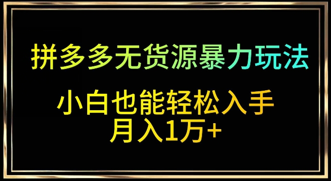 拼多多无货源暴力玩法,全程干货,小白也能轻松入手,月入1万+【揭秘】插图 拼多多无货源暴力玩法,全程干货,小白也能轻松入手,月入1万+【揭秘】