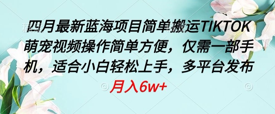 四月最新蓝海项目,简单搬运TIKTOK萌宠视频,操作简单方便,仅需一部手机【揭秘】插图 四月最新蓝海项目,简单搬运TIKTOK萌宠视频,操作简单方便,仅需一部手机【揭秘】