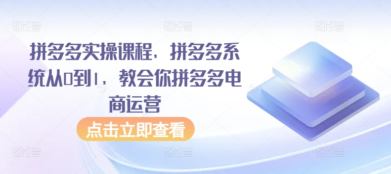 拼多多实操课程,拼多多系统从0到1,教会你拼多多电商运营插图 拼多多实操课程,拼多多系统从0到1,教会你拼多多电商运营