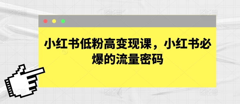 小红书低粉高变现课,小红书必爆的流量密码插图 小红书低粉高变现课,小红书必爆的流量密码