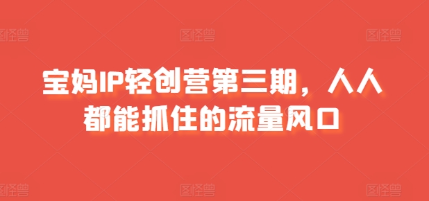 宝妈IP轻创营第三期,人人都能抓住的流量风口插图 宝妈IP轻创营第三期,人人都能抓住的流量风口