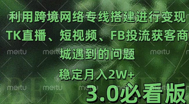 利用跨境电商网络及搭建TK直播、短视频、FB投流获客以及商城遇到的问题进行变现3.0必看版【揭秘】插图 利用跨境电商网络及搭建TK直播、短视频、FB投流获客以及商城遇到的问题进行变现3.0必看版【揭秘】